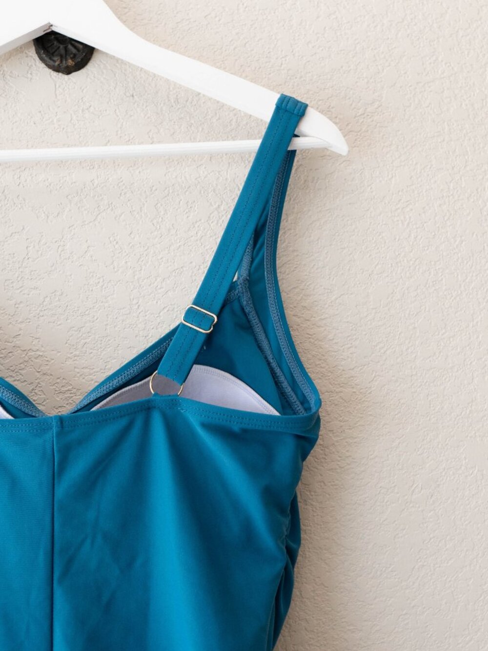 Emerald Bay Womens 12 Teal One Piece Swimsuit Ruched Tummy Control Adjustable - Picture 9 of 12